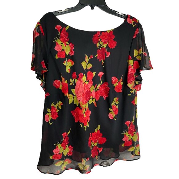 Studio 1 Black Floral Print Chiffon Top Size 22W Dark Fairy Goth Witchy Romantic - Picture 2 of 7